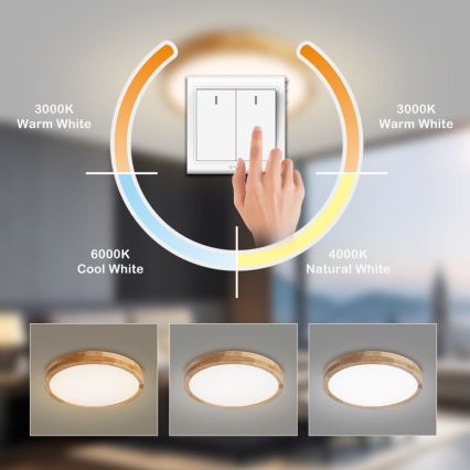 Brilagi - LED mennyezeti lámpa WOODLINE LED/24W/230V 3000/4000/6000K tölgy, átmérő 30 cm