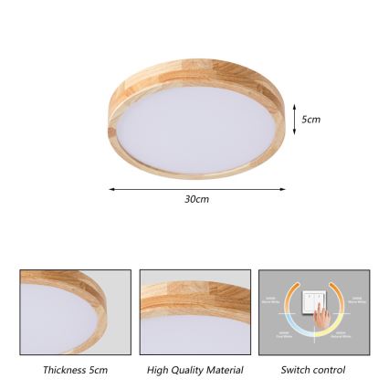Brilagi - LED mennyezeti lámpa WOODLINE LED/24W/230V 3000/4000/6000K tölgy, átmérő 30 cm