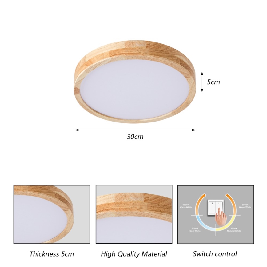 Brilagi - LED mennyezeti lámpa WOODLINE LED/24W/230V 3000/4000/6000K tölgy, átmérő 30 cm