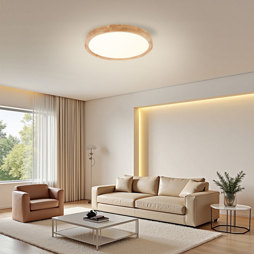 Brilagi - WOODROUND LED mennyezeti lámpatest, 30W/230V, választható 3000/4000/6000K, Ø 40 cm, fa, CRI 90
