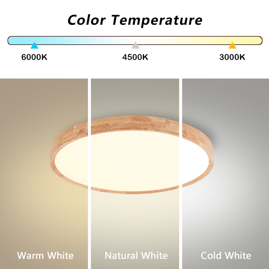 Brilagi - WOODROUND LED mennyezeti lámpatest, 30W/230V, választható 3000/4000/6000K, Ø 40 cm, fa, CRI 90