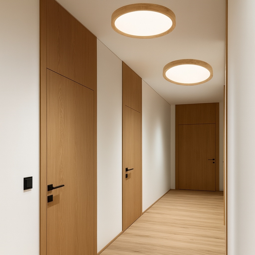 Brilagi - WOODROUND LED mennyezeti lámpatest, 30W/230V, választható 3000/4000/6000K, Ø 40 cm, fa, CRI 90