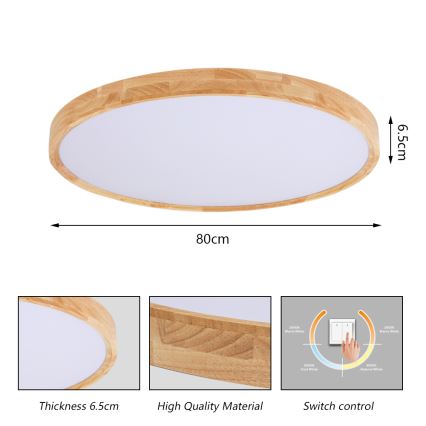 Brilagi - LED mennyezeti lámpatest WOODROUND LED/70W/230V 3000/4000/6000K átm. 80 cm fa CRI 90