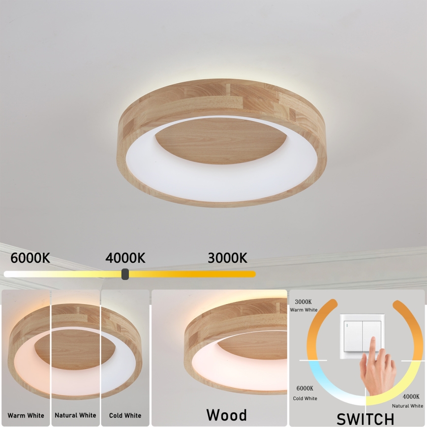 Brilagi - LED mennyezeti lámpa FALCON WOOD LED/30W/230V 3000/4000/6000K átm. 45 cm fa