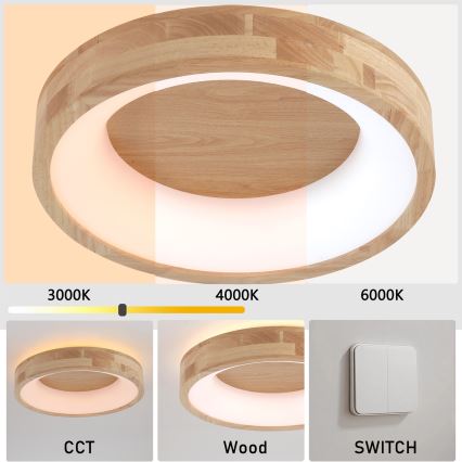Brilagi - LED mennyezeti lámpa FALCON WOOD LED/30W/230V 3000/4000/6000K átm. 45 cm fa