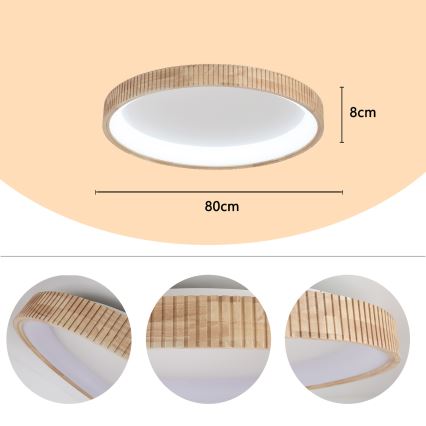 Brilagi - LED mennyezeti lámpa FALCON WOOD MODERN LED/60W/230V 3000/4000/6000K átm. 80 cm fa