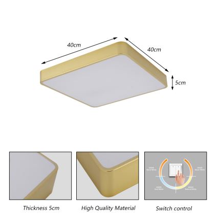 Brilagi - LED mennyezeti lámpatest POOL LED/36W/230V 3000/4500/6000K 40x40 cm arany