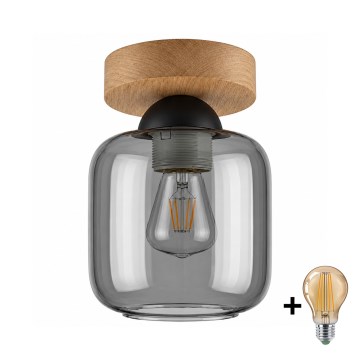 BRILAGI - LED mennyezeti lámpatest RETRO GLASS 1xE27/60W/230V átm. 14 cm tölgy/füstszürke