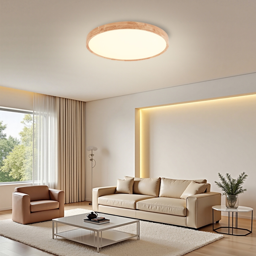 Brilagi - WOODROUND LED mennyezeti lámpa 40W/230V 3000/4000/6000K, átmérő 60 cm, fa kivitel, CRI 90