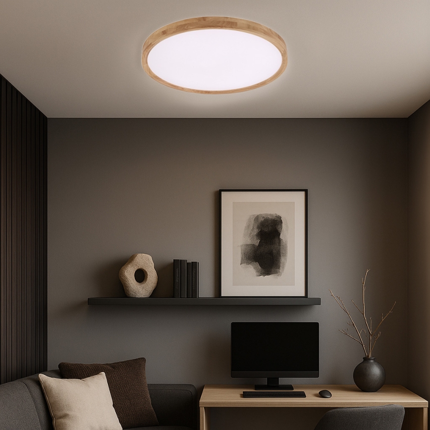 Brilagi - WOODROUND LED mennyezeti lámpa 40W/230V 3000/4000/6000K, átmérő 60 cm, fa kivitel, CRI 90