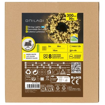 BRILAGI - LED napelemes karácsonyi fényfüzér 300xLED/8 üzemmód 32m 1200 mAh IP65 meleg fehér