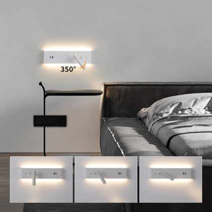 Brilagi - NOCTIS LED fali spotlámpa USB-porttal LED/3W/230V + LED/9W fehér