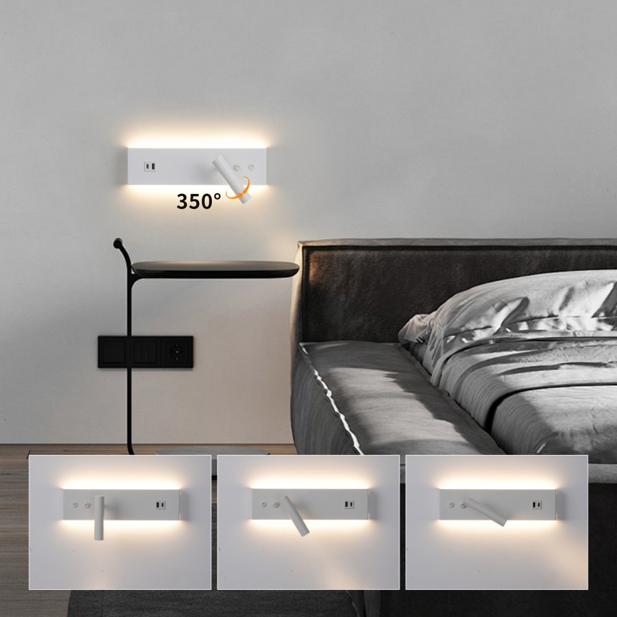 Brilagi - NOCTIS LED fali spotlámpa USB-porttal LED/3W/230V + LED/9W fehér
