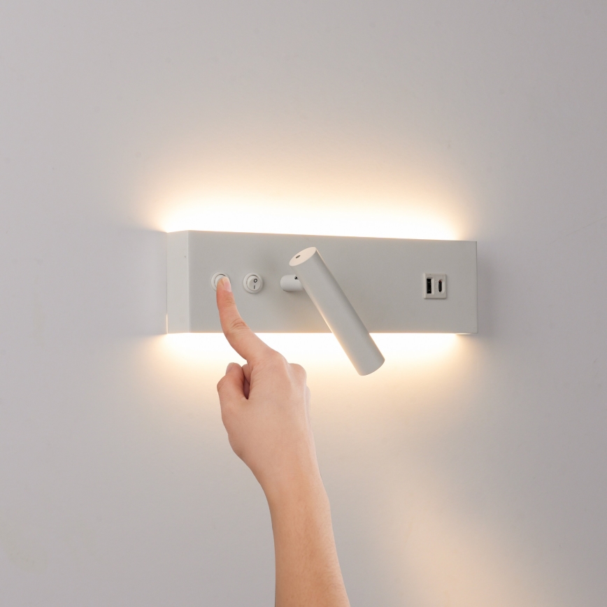 Brilagi - NOCTIS LED fali spotlámpa USB-porttal LED/3W/230V + LED/9W fehér