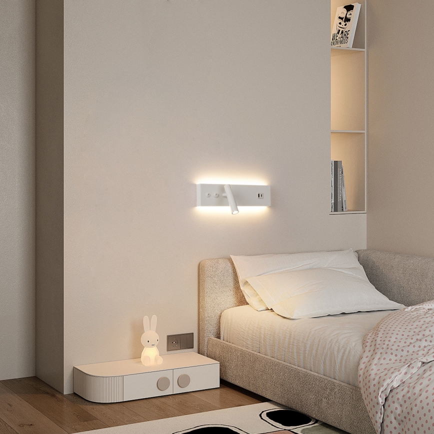 Brilagi - NOCTIS LED fali spotlámpa USB-porttal LED/3W/230V + LED/9W fehér