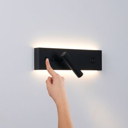 Brilagi - LED fali spotlámpa USB-porttal NOCTIS LED/3W/230V + LED/9W fekete