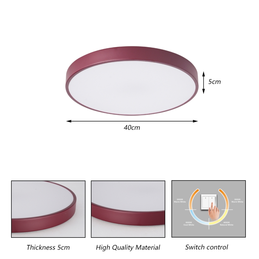 Brilagi - LED mennyezeti lámpatest POOL LED/48W/230V 3000/4000/6000K átm. 40 cm bordó