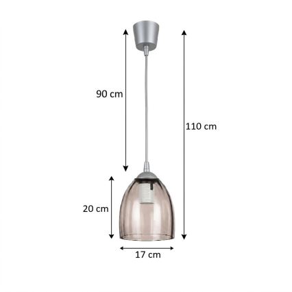 Brilagi - LED függőlámpa kábelen RETRO GLASS 1xE27/60W/230V Ø 17 cm ezüst/füstös bézs