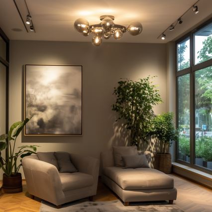 Brilagi - LED Ráépített csillár MILLA 10xG9/3W/230V fekete króm/füstszínű