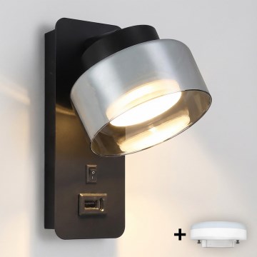 Brilagi - LED RGB+CCT dimmelhető fali lámpa USB-porttal AURA LUX 1xGX53/14W/230V 2700-6500K Tuya Wi-Fi fekete/füstszínű