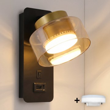 Brilagi - LED RGB+CCT Dimmelhető fali lámpa USB-porttal AURA LUX 1xGX53/14W/230V 2700-6500K Wi-Fi Tuya fekete/arany
