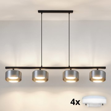 Brilagi - LED RGB+CCT dimmelhető, zsinóron függesztett csillár AURA LUX 4xGX53/14W/230V 2700-6500K Wi-Fi Tuya fekete/füstszínű