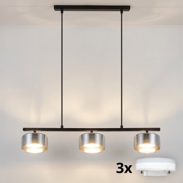 Brilagi - LED RGB+CCT fényerőszabályozható kábeles csillár AURA LUX 3xGX53/14W/230V 2700-6500K Wi-Fi Tuya fekete/füstszínű