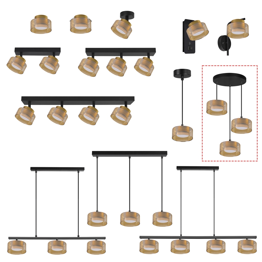 Brilagi - LED RGB+CCT dimmelhető kábeles csillár AURA LUX 3xGX53/14W/230V 2700-6500K Wi-Fi Tuya fekete/arany