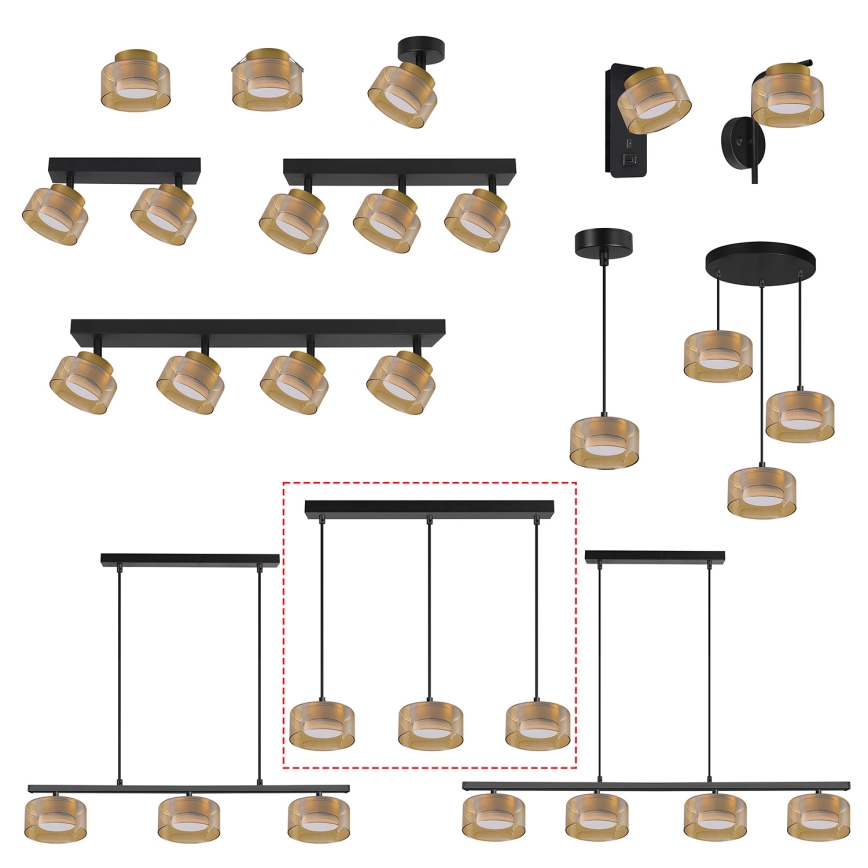 Brilagi - LED RGB+CCT dimmelhető kábeles csillár AURA LUX 3xGX53/14W/230V 2700-6500K Wi-Fi Tuya fekete/arany