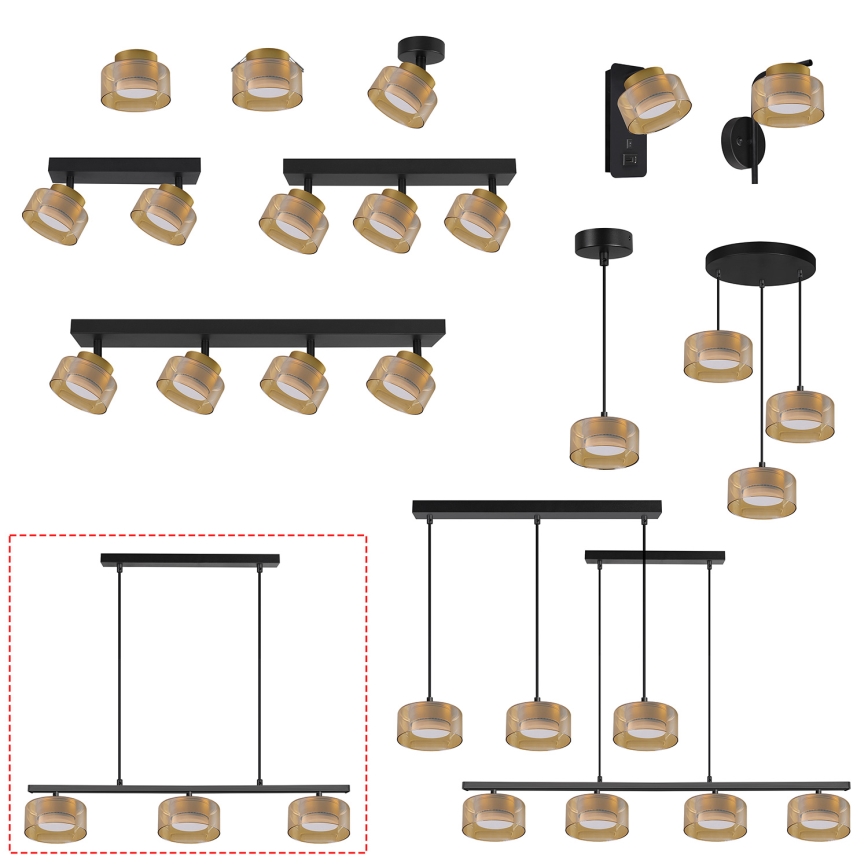 Brilagi - LED RGB+CCT dimmelhető, kábelre függesztett csillár AURA LUX 3xGX53/14W/230V 2700-6500K Wi-Fi Tuya fekete/arany
