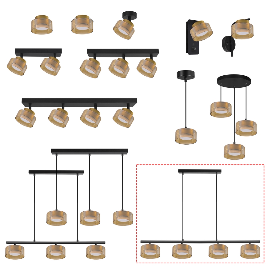 Brilagi - LED RGB+CCT dimmelhető kábeles csillár AURA LUX 4×GX53/14W/230V 2700–6500K Tuya Wi‑Fi fekete/arany