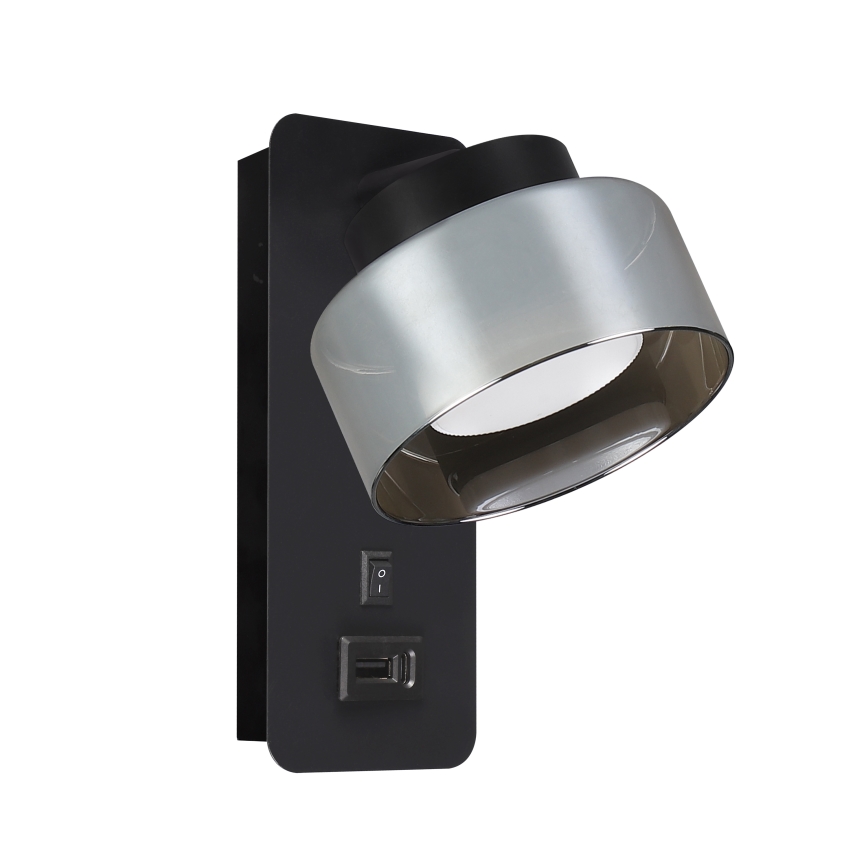 Brilagi - LED RGB+CCT dimmelhető fali lámpa USB-porttal AURA LUX 1xGX53/14W/230V 2700-6500K Tuya Wi-Fi fekete/füstszínű
