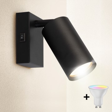 Brilagi - LED RGBW dimmelhető fali spotlámpa kapcsolóval SELE 1xGU10/4,8W/230V 3000K fekete + távirányító