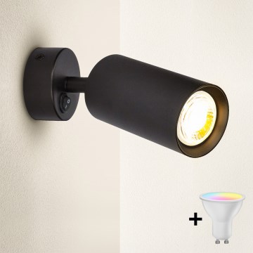 Brilagi - LED RGBW dimmelhető falra szerelhető spotlámpa kapcsolóval SELE 1xGU10/4,8W/230V 3000K fekete + távirányító