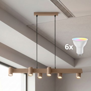 Brilagi - LED RGBW dimmelhető kábeles csillár SELE 6xGU10/6,5W/230V 2700-6500K bézs + távirányító