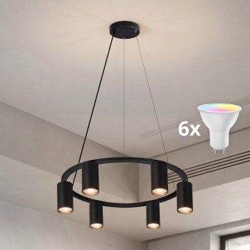 Brilagi - LED RGBW dimmelhető, kábelre függesztett csillár SELE 6xGU10/6,5W/230V 2700-6500K fekete + távirányító