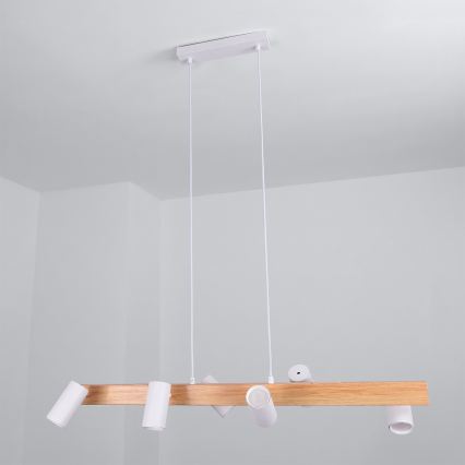 Brilagi - LED RGBW fényerőszabályozható kábeles csillár SELE 6xGU10/6,5W/230V 2700-6500K fehér/tölgy dekor + távirányító
