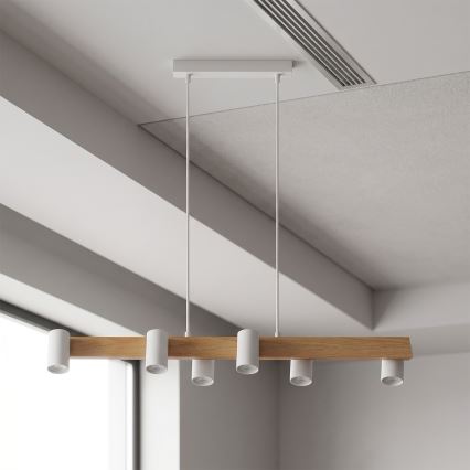 Brilagi - LED RGBW fényerőszabályozható kábeles csillár SELE 6xGU10/6,5W/230V 2700-6500K fehér/tölgy dekor + távirányító