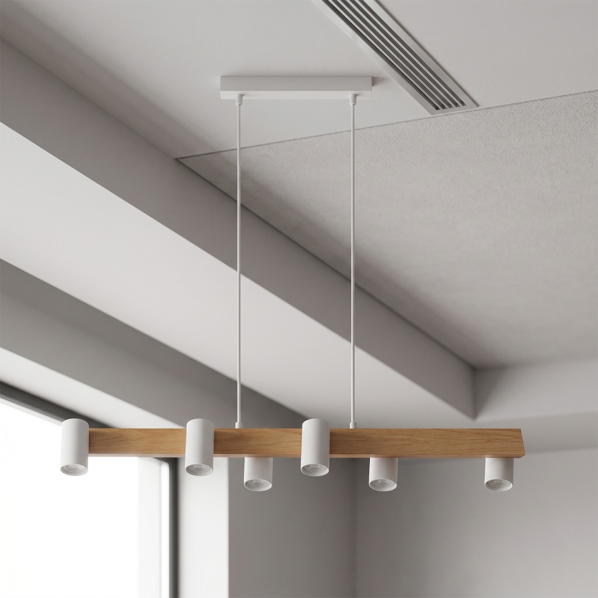 Brilagi - LED RGBW fényerőszabályozható kábeles csillár SELE 6xGU10/6,5W/230V 2700-6500K fehér/tölgy dekor + távirányító