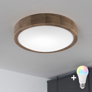 BRILAGI - LED RGBW dimmelhető mennyezeti lámpa CARVALHO SLIM 1xE27/12W/230V 2700-6500K tölgy átm. 27 cm
