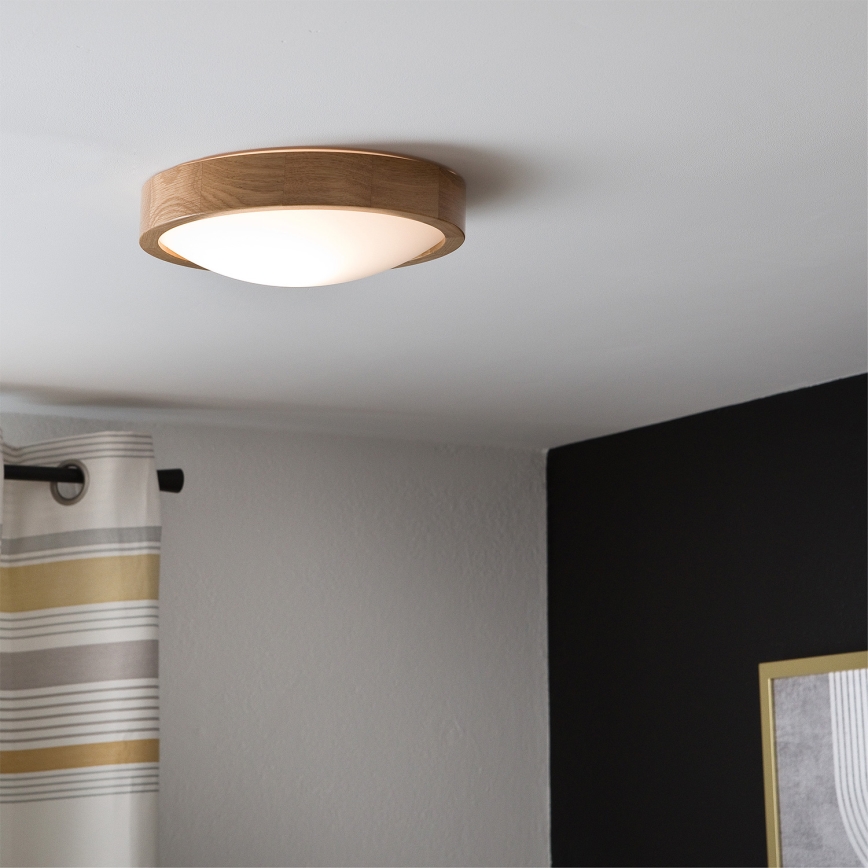 Brilagi - LED RGBW fényerőszabályozható mennyezeti lámpatest CARVALHO SLIM 1xE27/9W/230V 2700-6500K Wi-Fi tölgy, átm. 27 cm