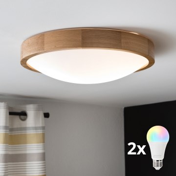 BRILAGI - LED RGBW dimmelhető mennyezeti lámpa CARVALHO SLIM 2xE27/12W/230V 2700-6500K tölgy átm. 37 cm