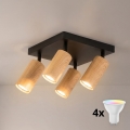 Brilagi - LED RGBW dimmelhető négyzetes SELE SQUARE spotlámpa 4xGU10/6,5W/230V 2700-6500K fekete/tölgy dekor