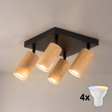 Brilagi - LED RGBW dimmelhető négyzetes SELE SQUARE spotlámpa 4xGU10/6,5W/230V 2700-6500K fekete/tölgy dekor