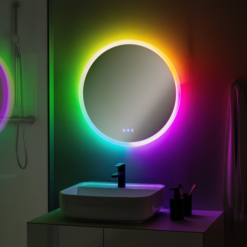 Brilagi - LED RGBW fürdőszobai fűtött tükör CLARA PRO LED/18,5 W/230 V Ø 60 cm IP44 CRI 90 dimmelhető + CCT