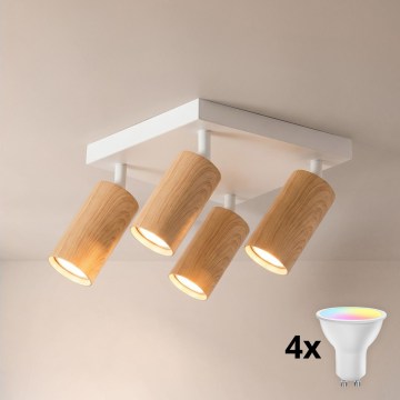 Brilagi - LED RGBW dimmelhető spotlámpa SELE SQUARE 4xGU10/6,5W/230V 2700-6500K fehér/tölgy dekor