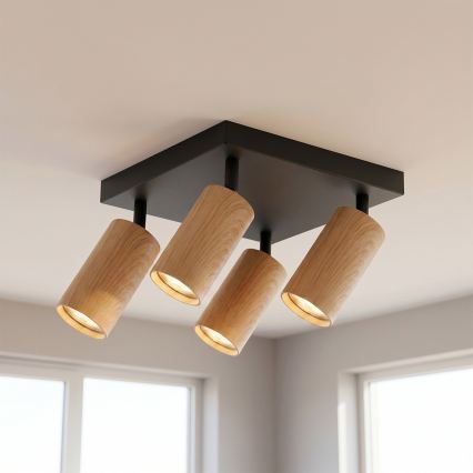 Brilagi - LED RGBW dimmelhető négyzetes SELE SQUARE spotlámpa 4xGU10/6,5W/230V 2700-6500K fekete/tölgy dekor