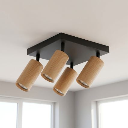 Brilagi - LED RGBW dimmelhető négyzetes SELE SQUARE spotlámpa 4xGU10/6,5W/230V 2700-6500K fekete/tölgy dekor