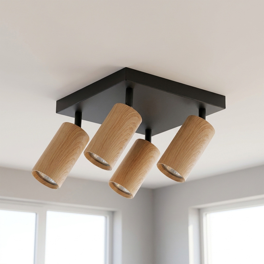 Brilagi - LED RGBW dimmelhető négyzetes SELE SQUARE spotlámpa 4xGU10/6,5W/230V 2700-6500K fekete/tölgy dekor