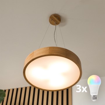 BRILAGI - LED RGBW dimmelhető zsinóros csillár CARVALHO 3xE27/12W/230V 2700-6500K tölgy, átmérő 47,5 cm